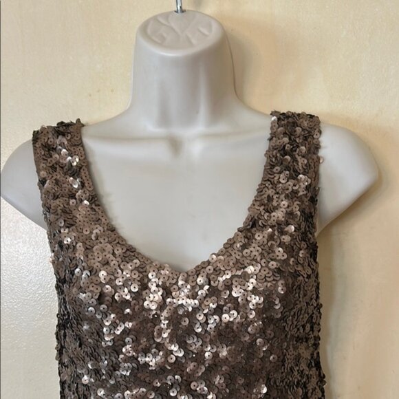 Amber Blue Gold Sequin Scoop Neck Mini Dress Cocktail size L - Picture 2 of 9